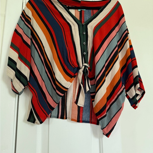 Striped Multicolor Tie-Front Blouse - Picture 1 of 1